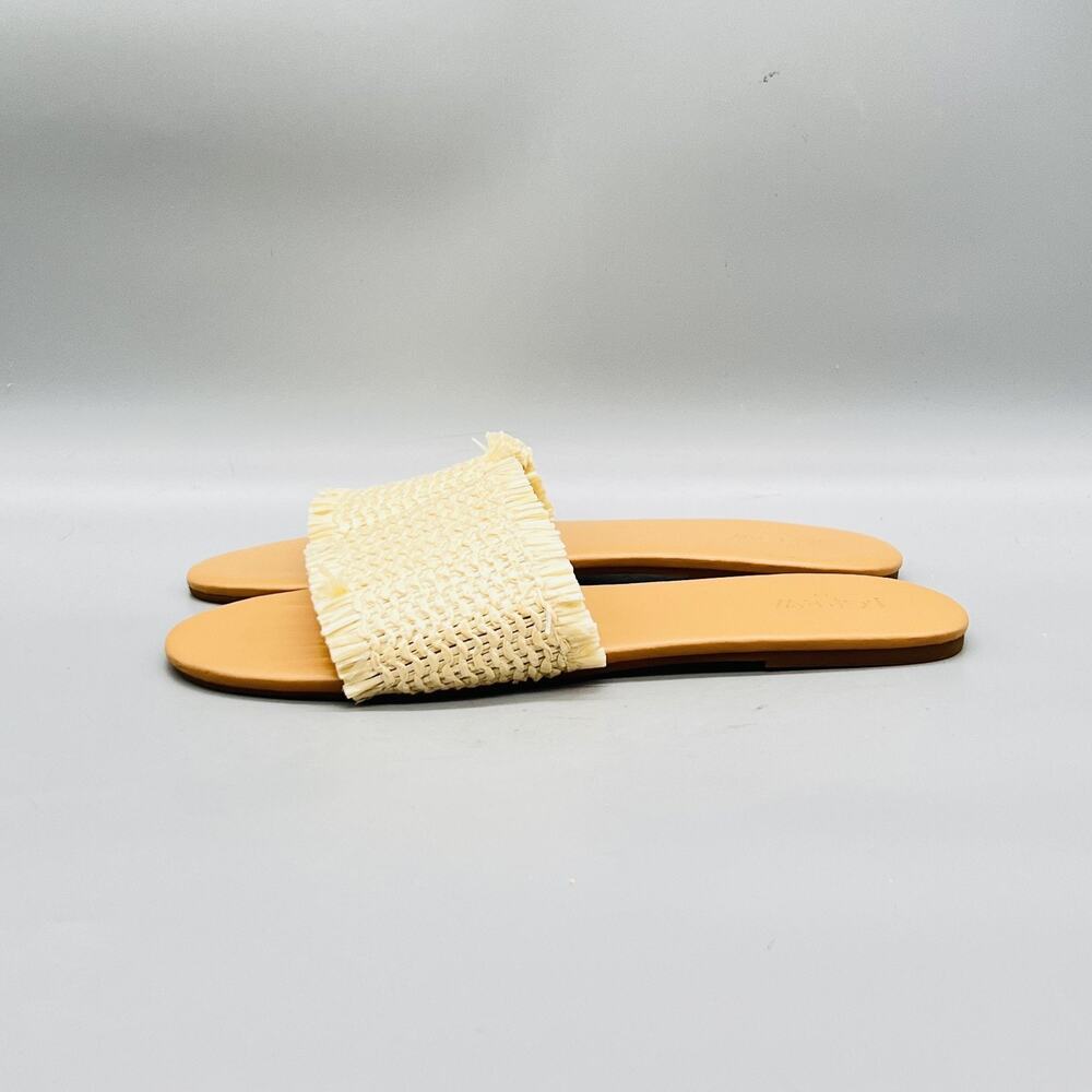 J Crew Sandals Womens 9.5 Beige Synthetic Raffia Fringe Slide Flat Casual Shoes - Picture 4 of 10